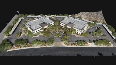 A 3D model consisting of point clouds and meshes can be created with an aerial drone scan